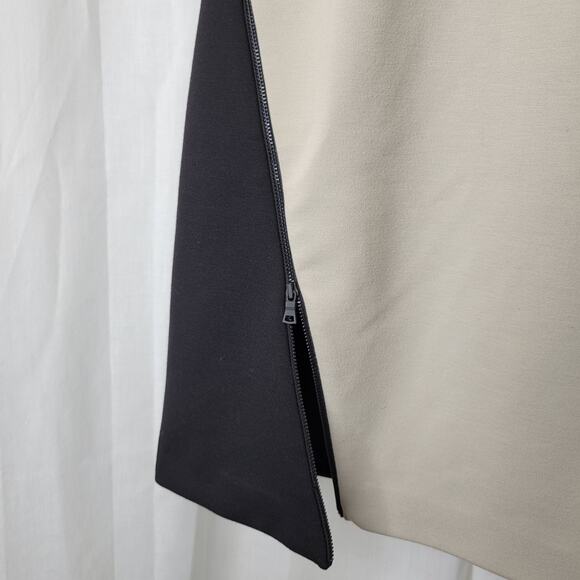 Tahari Black Tan Asymmetrical Sheath Office Dress with Zipper Accents, 8 - Picture 5 of 15